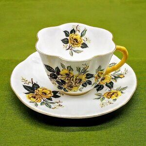 Shelley England Yellow Green Floral Fine Bone China Cup & Saucer